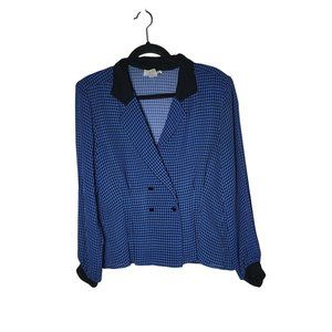 Vintage 90's Notations Womens Blue Gingham Plaid Collared Button Blouse Size 8
